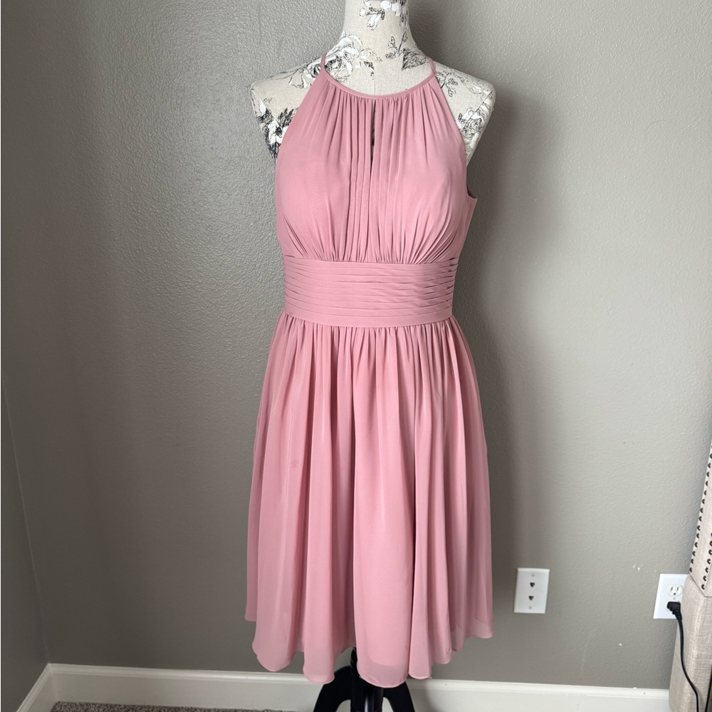 Azazie Siobhan Dusty Rose Pleated Halter Midi Dress